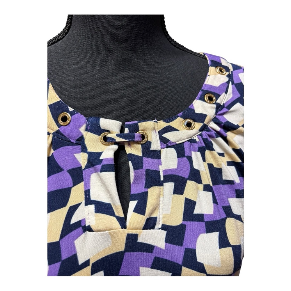 Notations White, Purple & Black Cap Sleeve Blouse with Peter Pan Collar - Picture 3 of 5